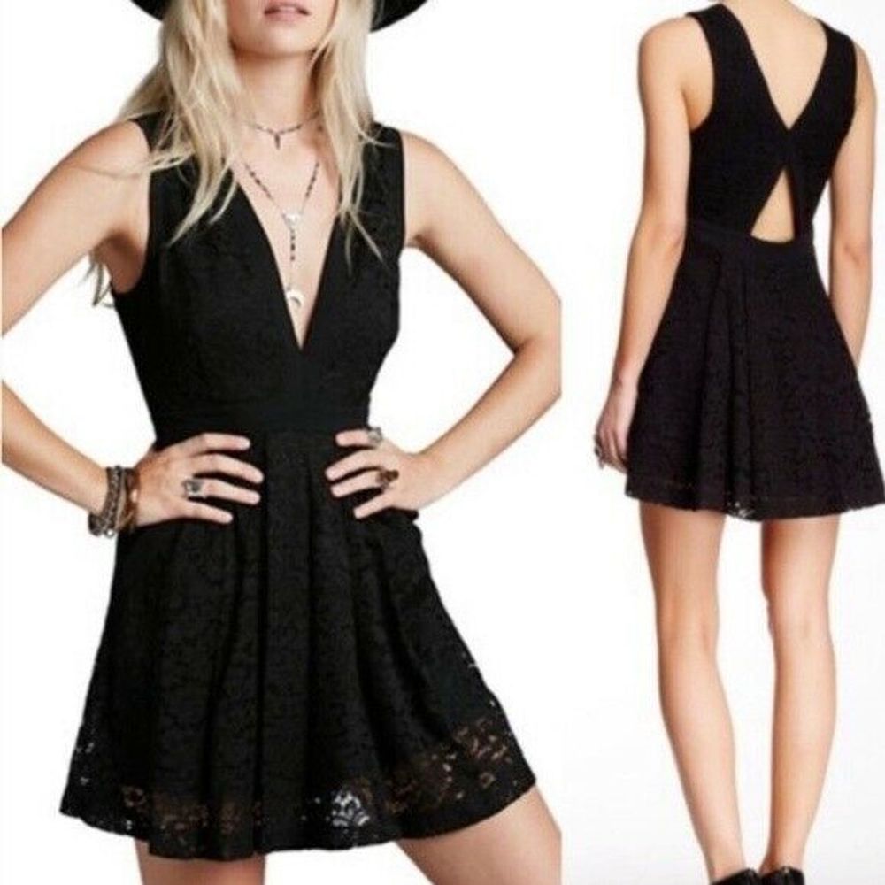 NWT Free People Black Lovely In Lace Cutout Dress